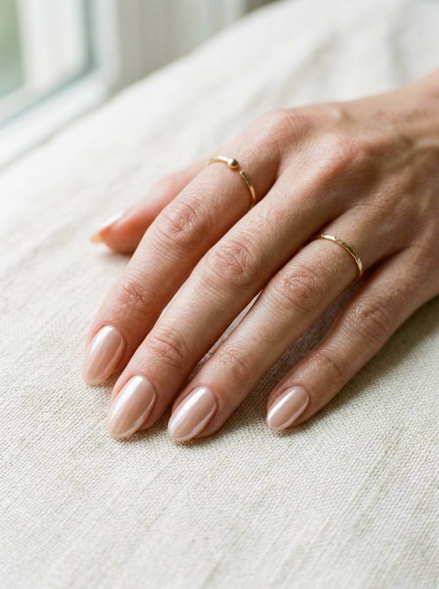 Nude Pearl Chrome Nails mit edlem Chrome-Schimmer für den Herbst 2026